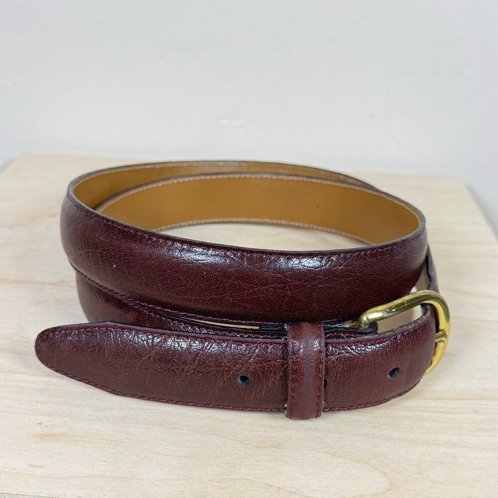 VTG Womens Belt 40 Solid Brass Handcrafted in USA Burgundy Brown Quiet Luxury